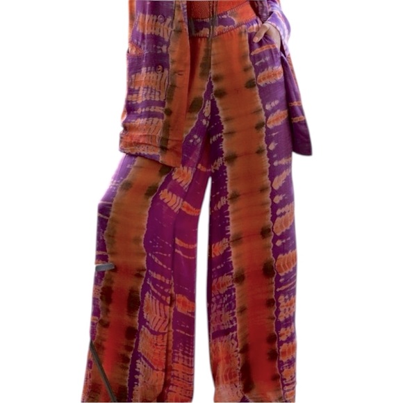 CAROLINA K High Waisted Plazzo Pants Tie Dye Purple & Orange Size S - Picture 10 of 10